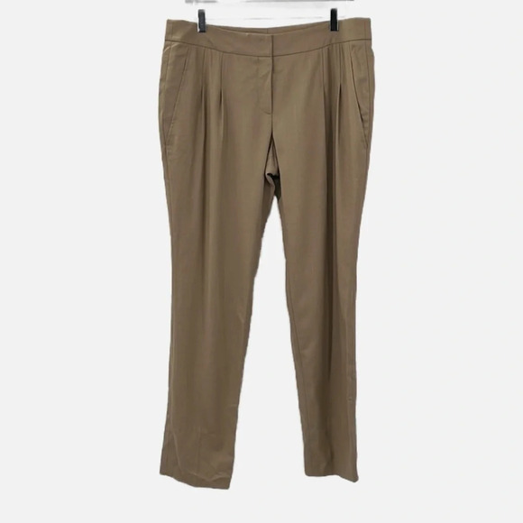 Akris Punto Bergdorf Goodman Pleated Wool Trousers Dress Pants in Tan - Size 12 - Picture 1 of 7